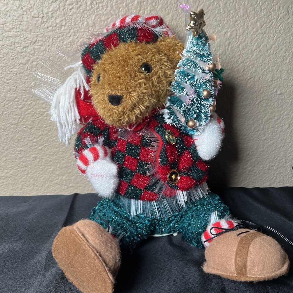 New- Vintage- AVON 2003 Christmas Fiber Optic Color Changing 15" Teddy Bear